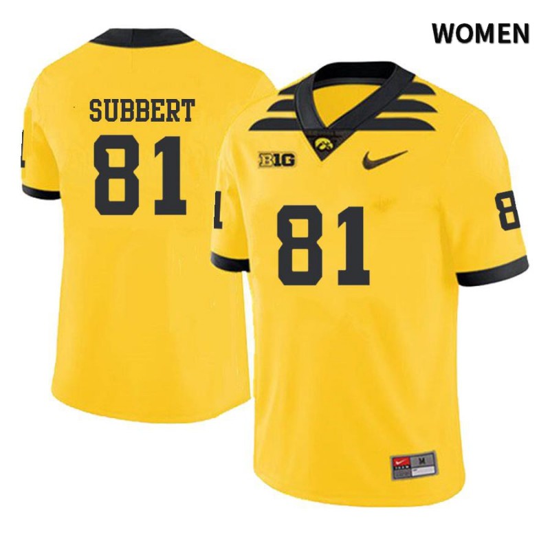 Women's Iowa Hawkeyes NCAA #81 Ben Subbert Yellow Authentic Nike Alumni Stitched College Football Jersey GR34D11BI